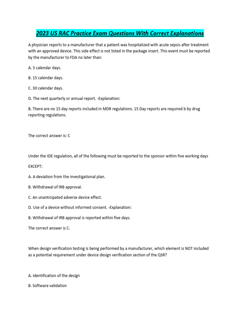 2023 US RAC Practice Exam Questions With Correct Explanations 
