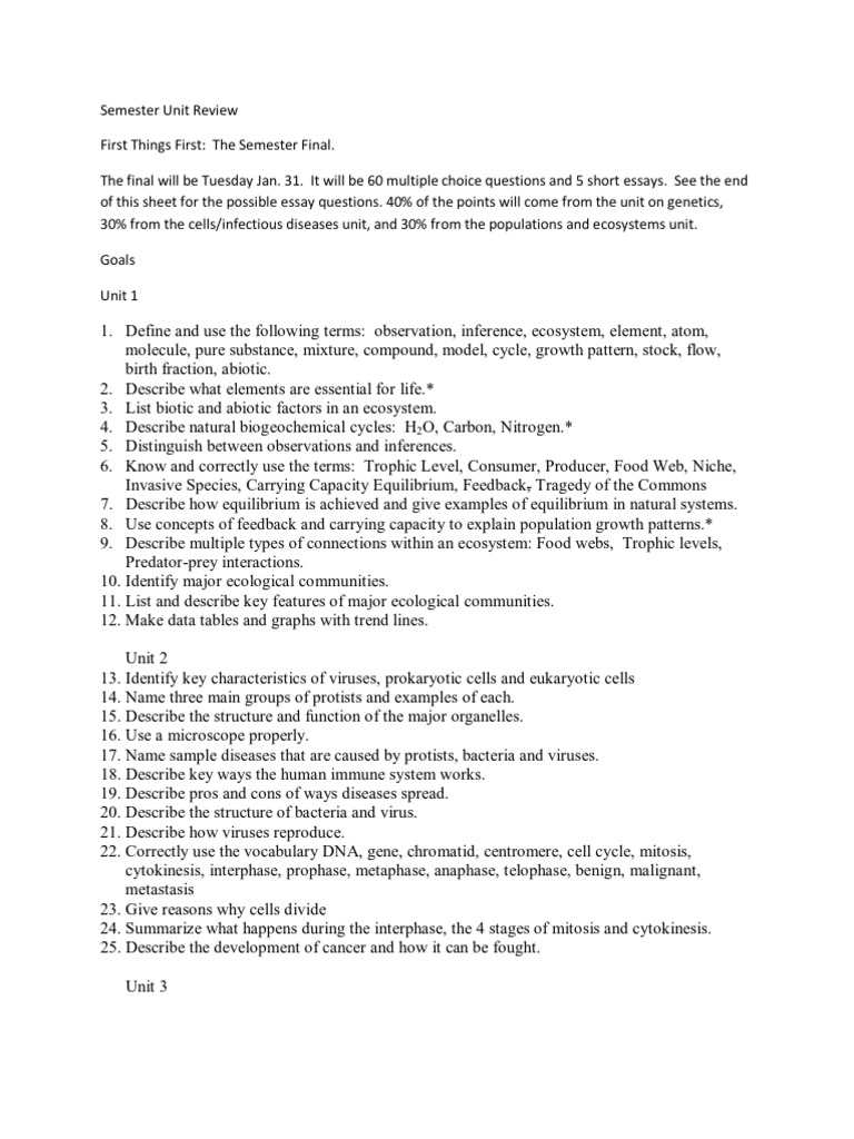 Semester 1 Unit Review | PDF | Dominance (Genetics) | Meiosis