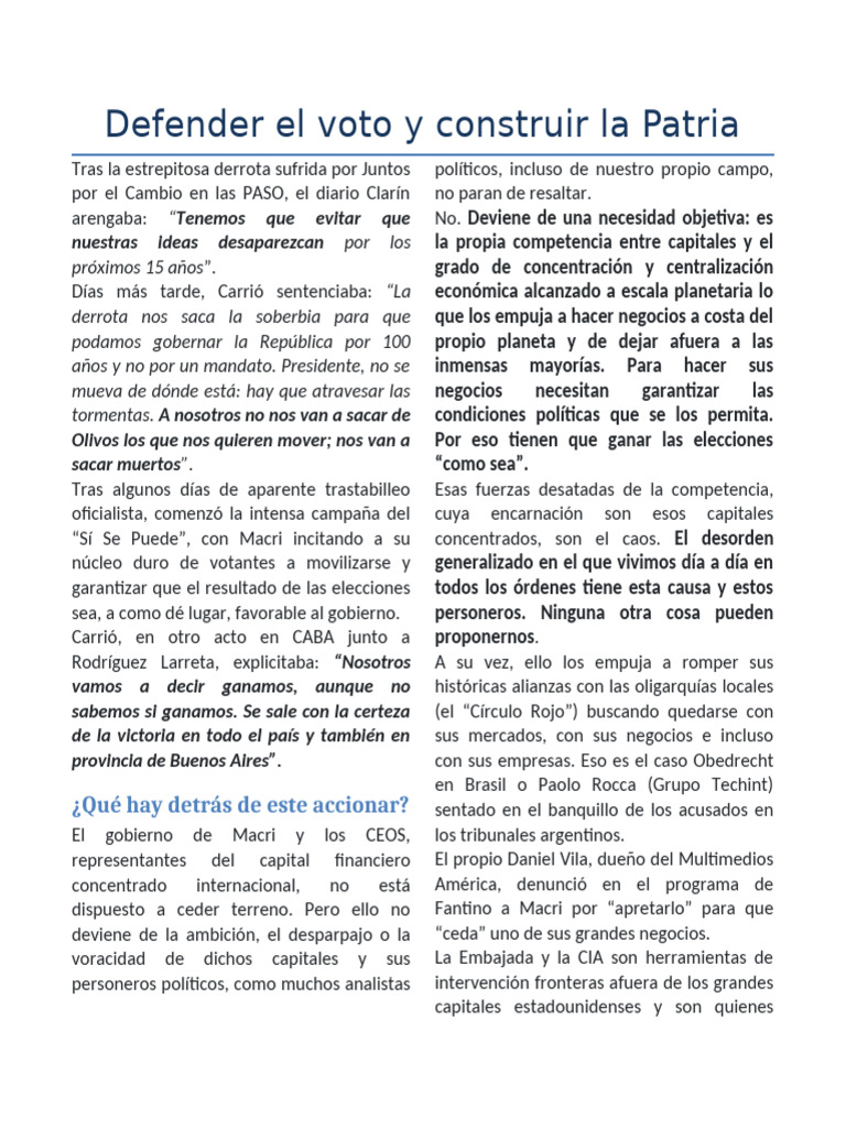 Defender El Voto y Construir La Patria | PDF | Mauricio Macri | Venezuela