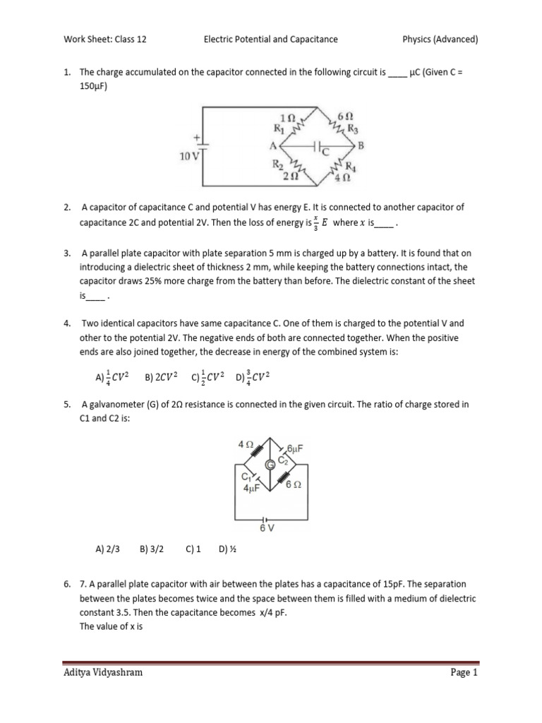 Aditya Vidyashram | PDF | Capacitor | Capacitance