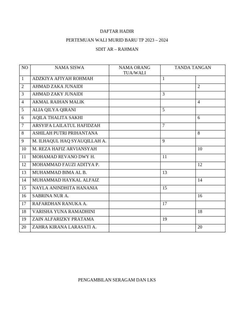 Daftar Hadir | PDF