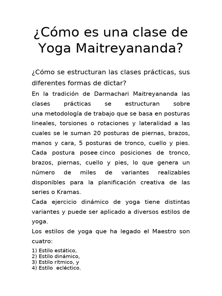 Cómo Es Una Clase de Yoga Maitreyananda | PDF | Yoga
