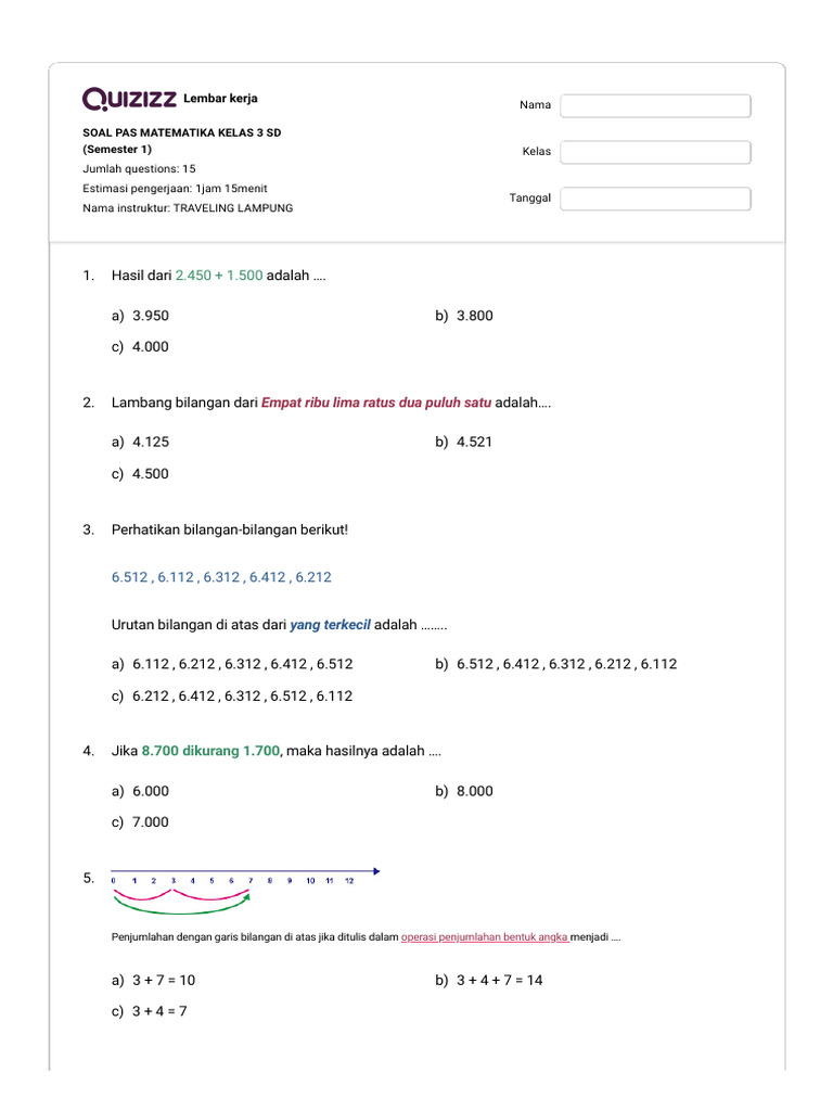 Soal Matematika Kelas 3 SD Semester 1 | PDF | Metode & Bahan Ajar