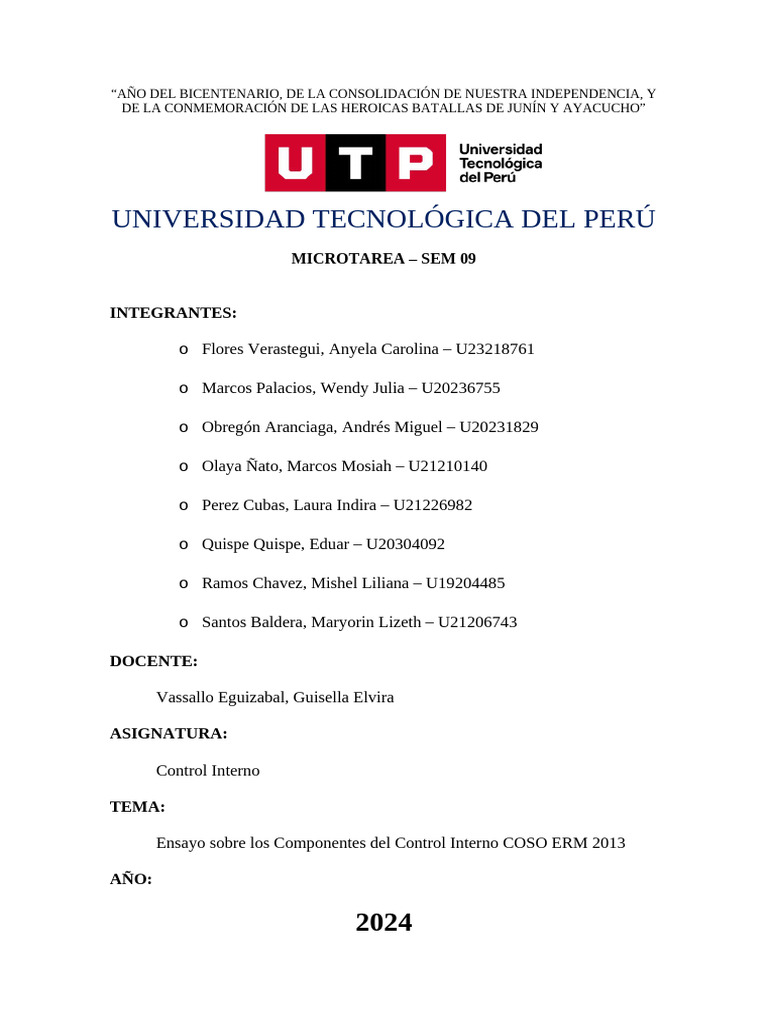 Componentes del Control Interno COSO ERM | PDF | Planificación | Business