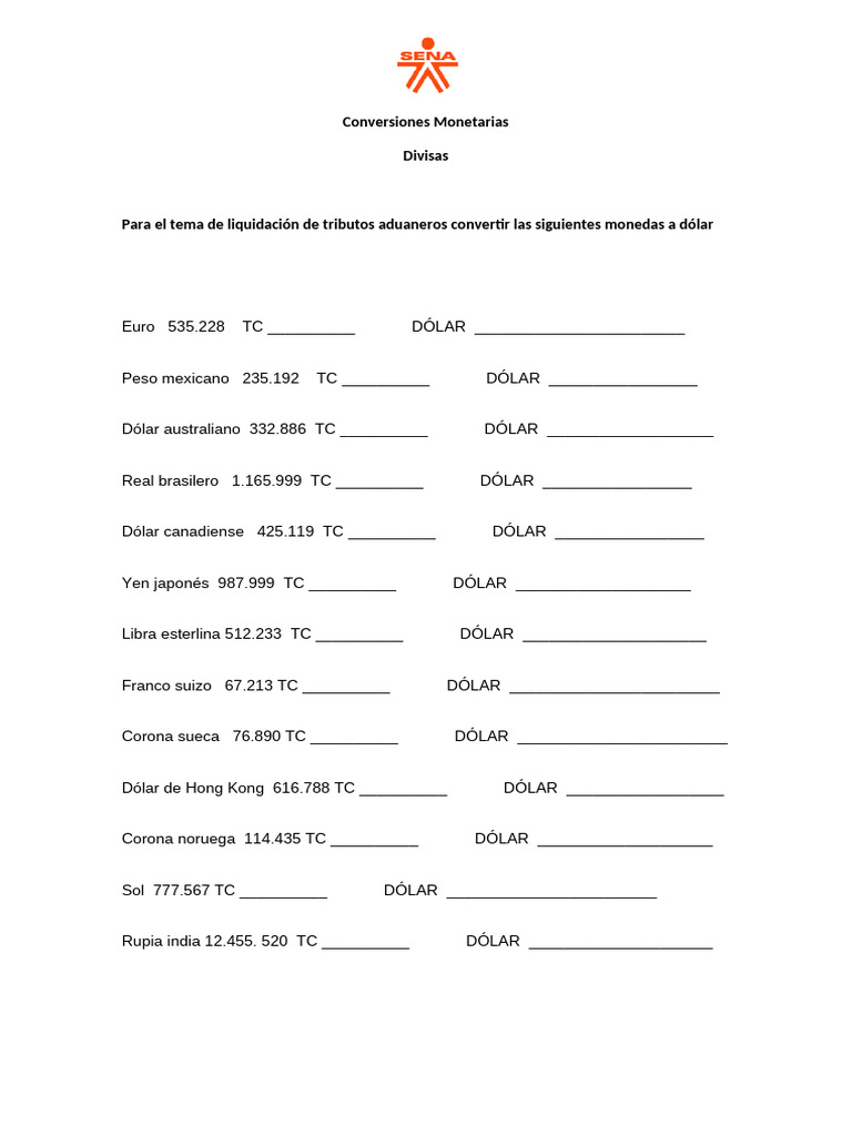 Taller Conversiones Monetarias | PDF