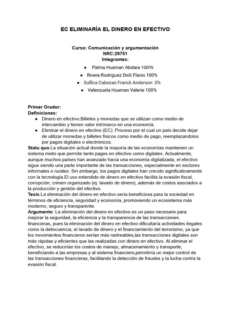 EC ELIMINARÍA EL DINERO EN EFECTIVO-a Favor - Uc | PDF | Efectivo | Dinero