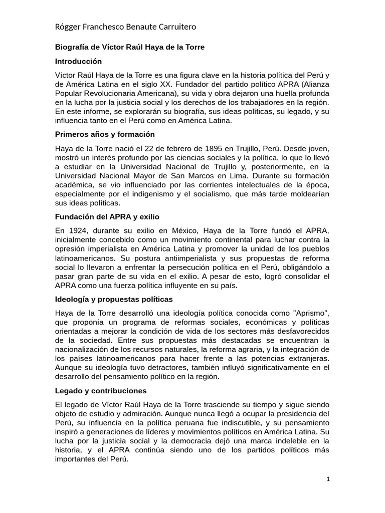 Victor Raul Haya de La Torre | PDF | Ciencias Políticas | Ideologías