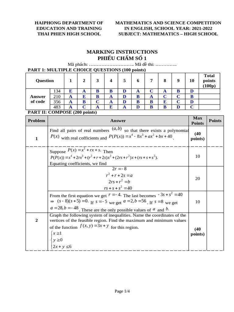 Thai Phien High School Math Exam 2021-22 | PDF | Euclidean Geometry ...