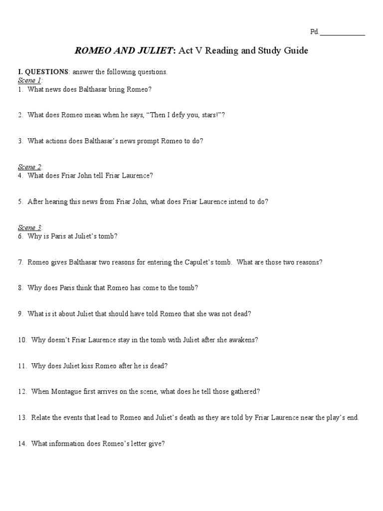 romeo and juliet questions and answers