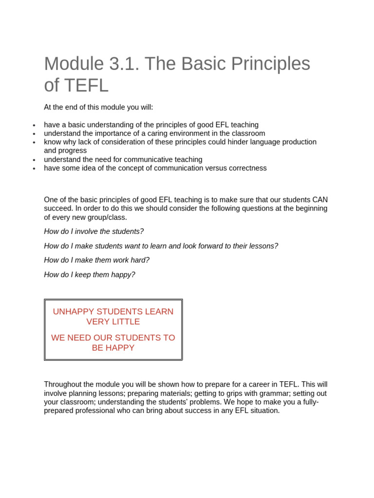TEFL Principles for Effective Teaching | PDF | International English ...