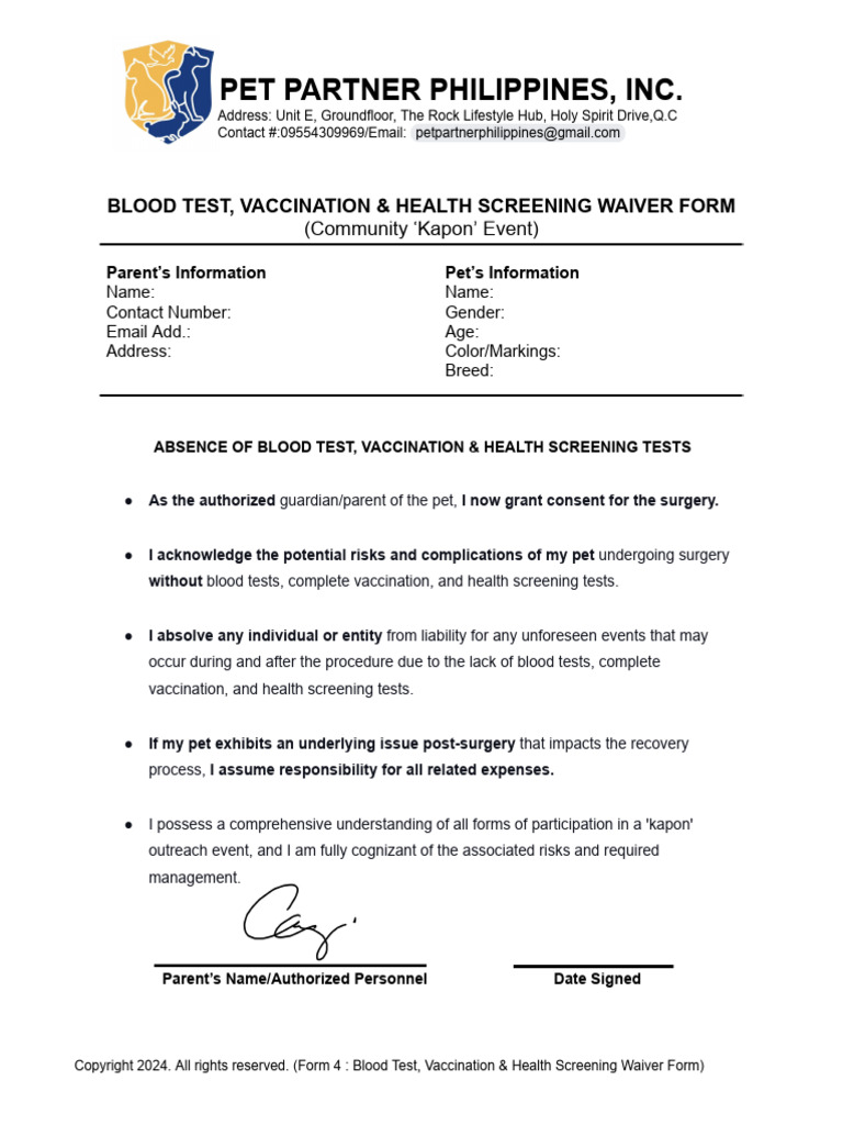 FORM 4 Test and Screening Waiver Form MN 2024.docx - Signed | PDF ...