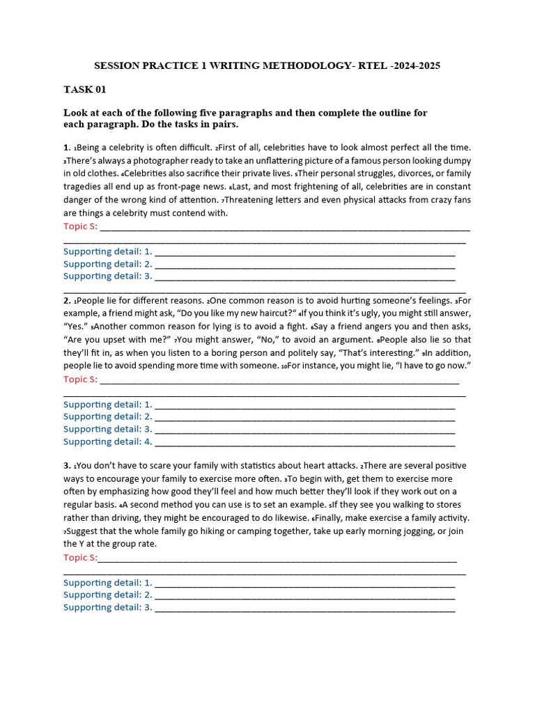Writing Methodology Practice for RTEL 2024-2025 | PDF | Memory | Major ...