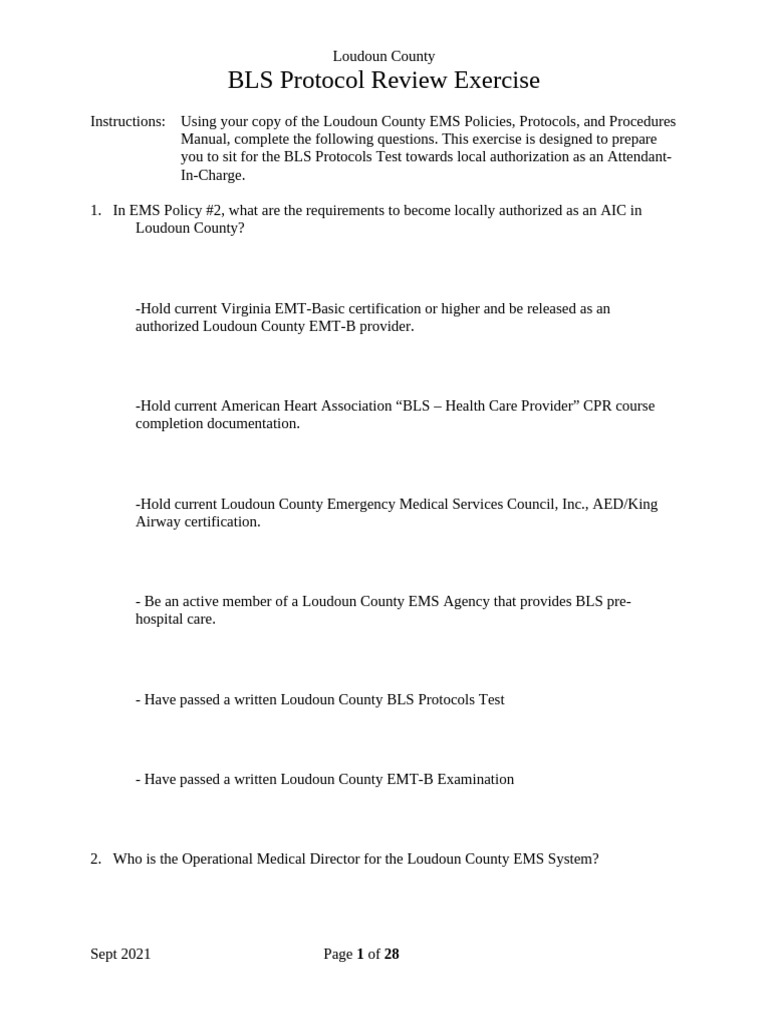 Loudoun County BLS Protocol Review Guide | PDF | Emergency Medical ...