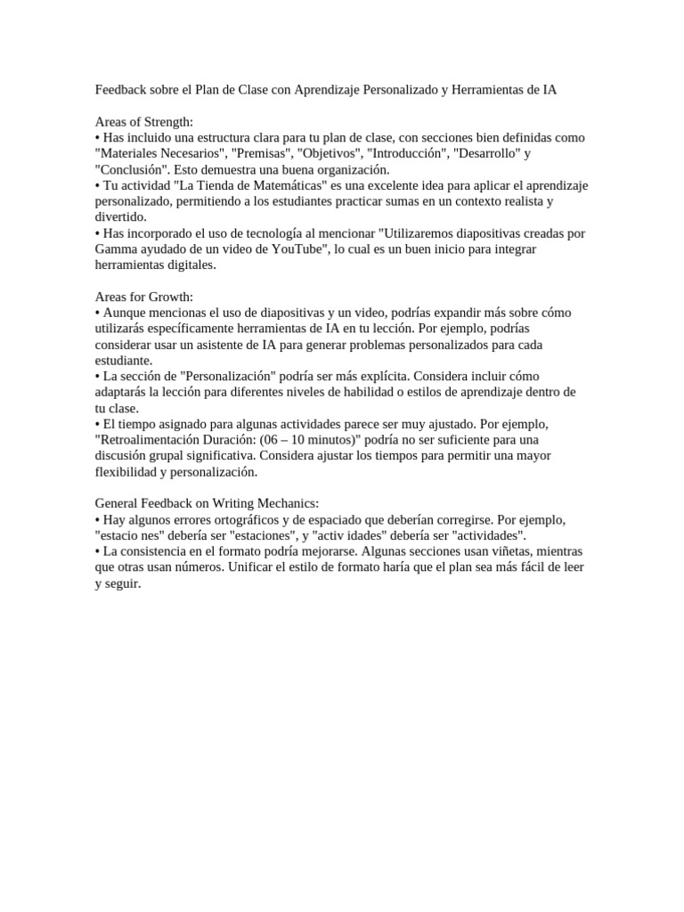 Plan de Clase con IA y Aprendizaje Personalizado | PDF | Crecimiento ...