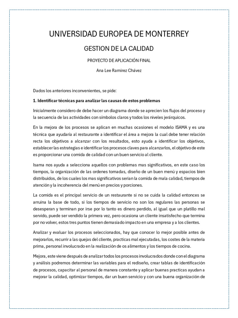 Gestion de La Calidad Proyecto Final | PDF | Calidad (comercial) | Six ...