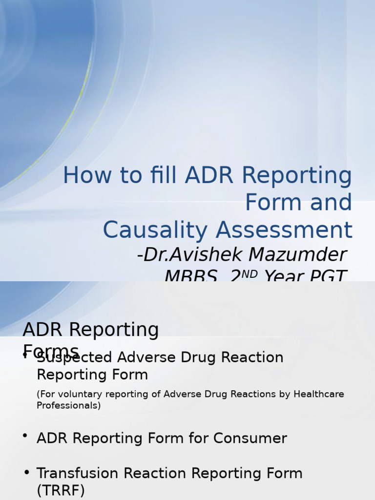 ADR Reporting Form and Assessment Guide | PDF | Dose (Biochemistry ...