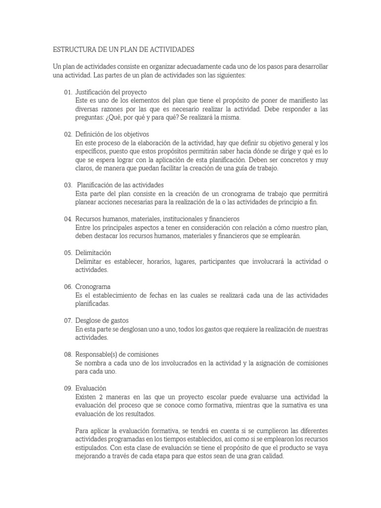 Estructura de un Plan de Actividades | PDF | Evaluación | Planificación