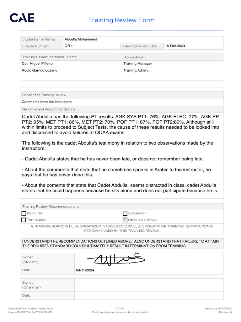 Training Review Form for Cadet Evaluation | PDF