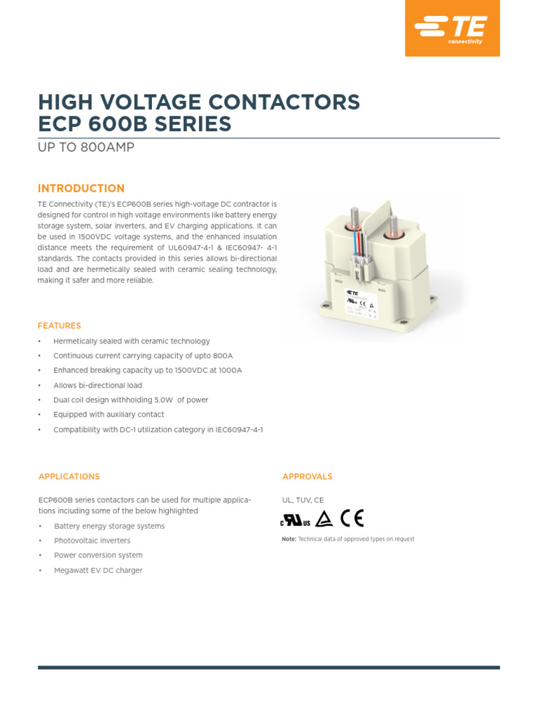ECP600B High Voltage Contactors Overview | PDF | Inductor | Switch