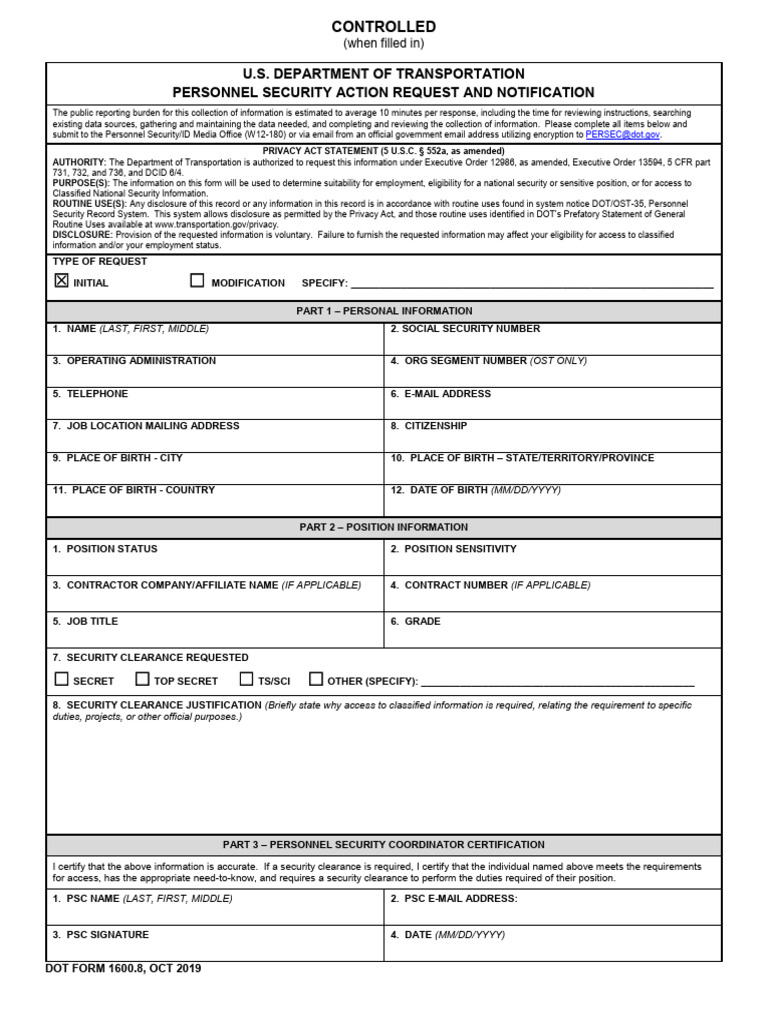 Personnel Security Action Request Form | PDF | Security Clearance ...