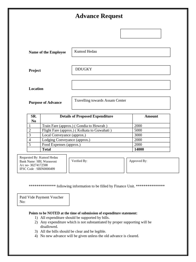 ADVANCE REQUEST Format | PDF
