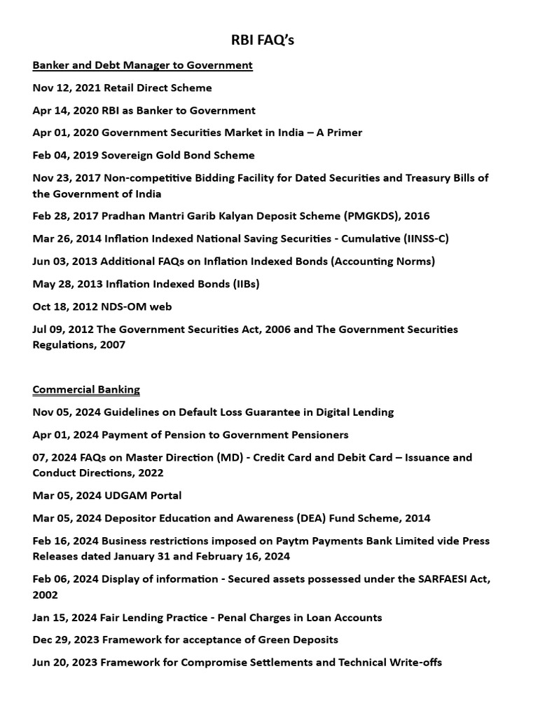 RBI FAQs on Financial Regulations | PDF | Banks | Reserve Bank Of India