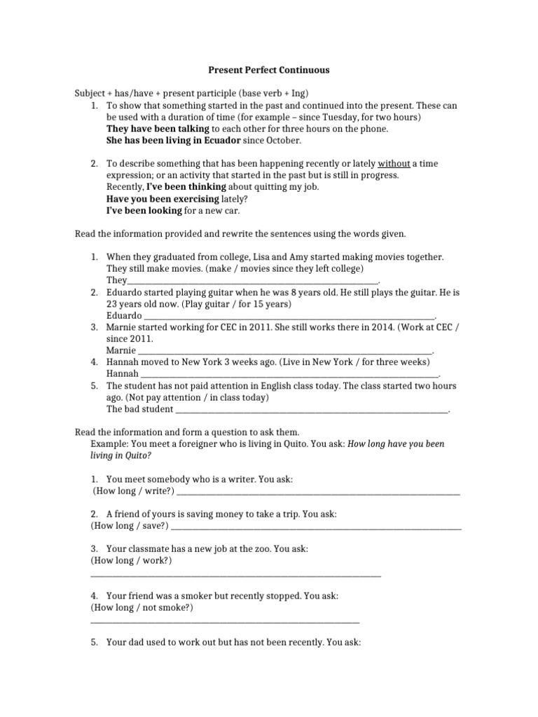 Understanding Present Perfect Continuous | PDF | Syntax | Semantic Units