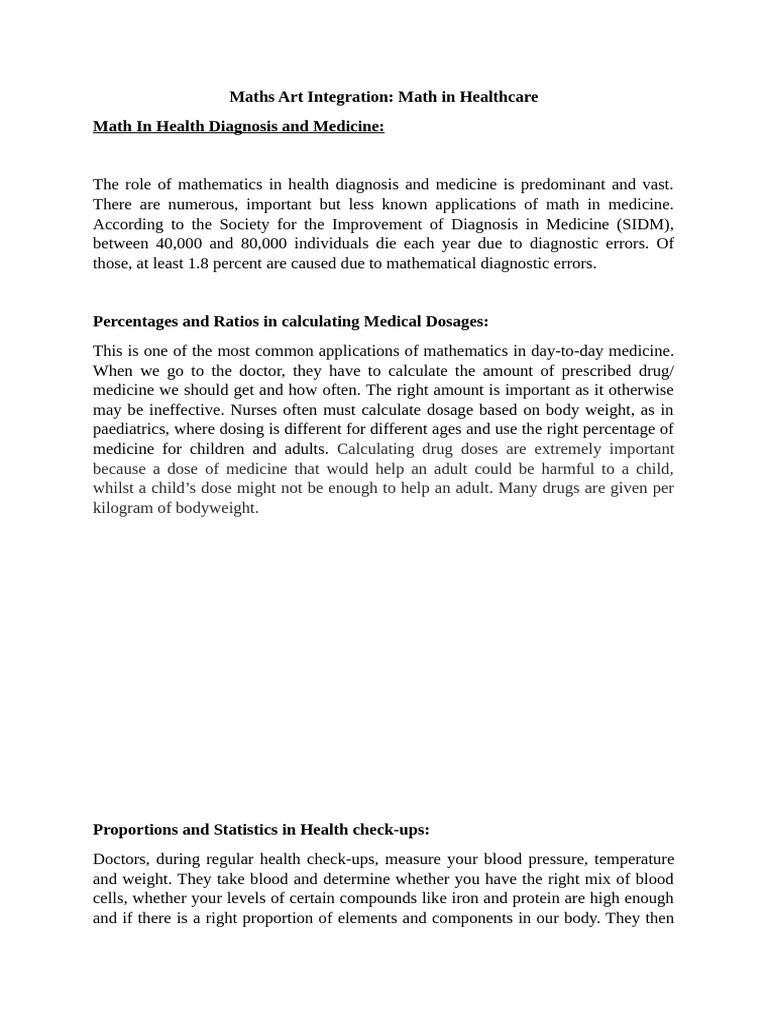 Maths Art Integration - Math in Health Diagnosis and Medicine | PDF ...