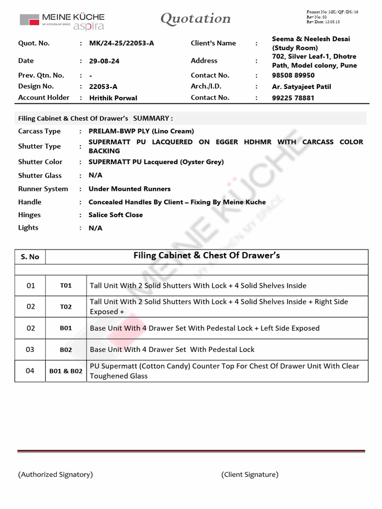 Quotation - Study Room 02 - 22053 - R3 | PDF