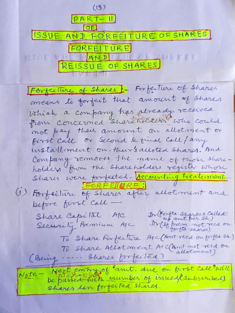2.issue and Forfeiture of Shares (Part-2) Forfeiture and Re-Issue of ...