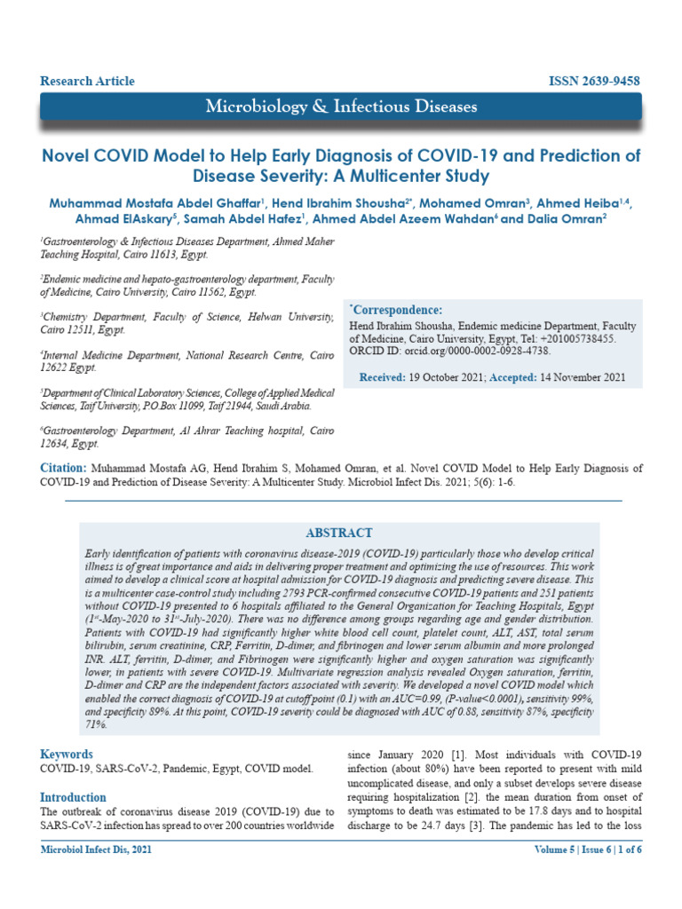 COVID-19 Diagnosis and Severity Model | PDF | Blood Plasma | Medicine