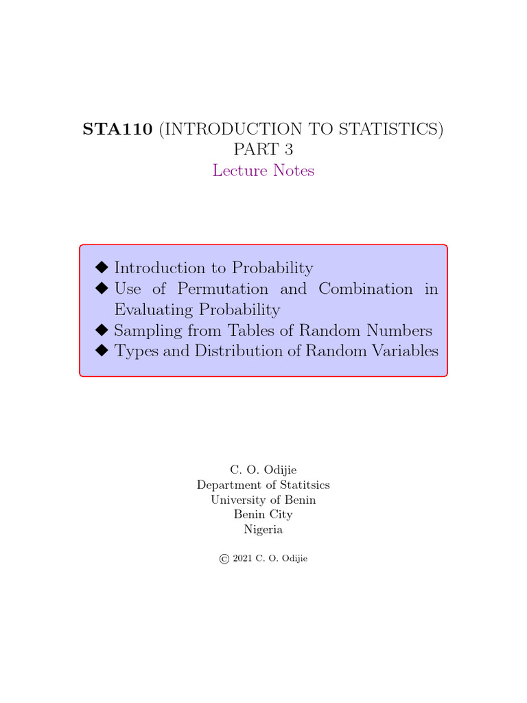 Probability Basics in STA110 | PDF | Experiment | Probability