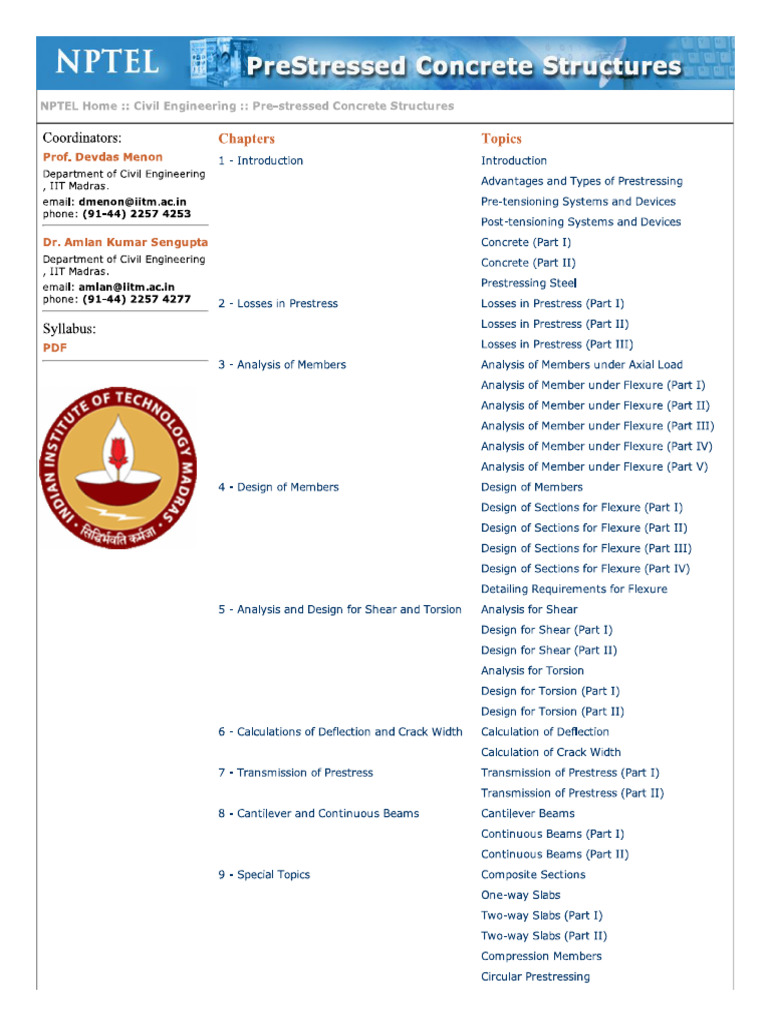 Prestressed Concrete Str... L Course From IITMadras | PDF