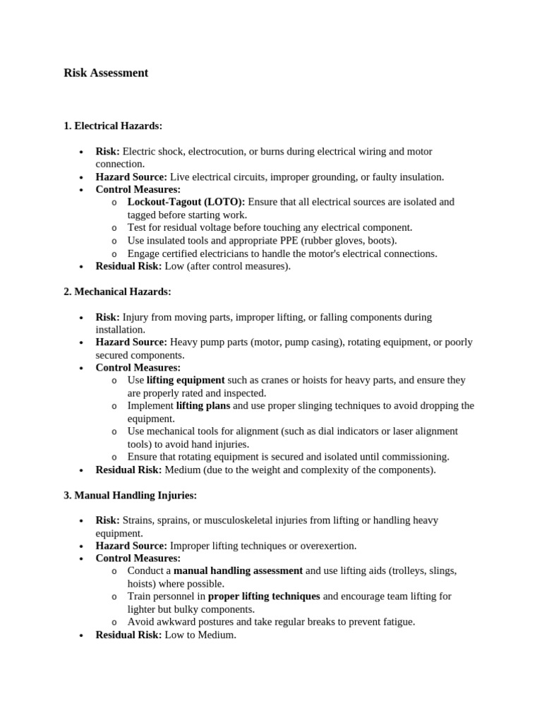 Plumbing Pump Installation Risk Assessment | PDF | Personal Protective ...