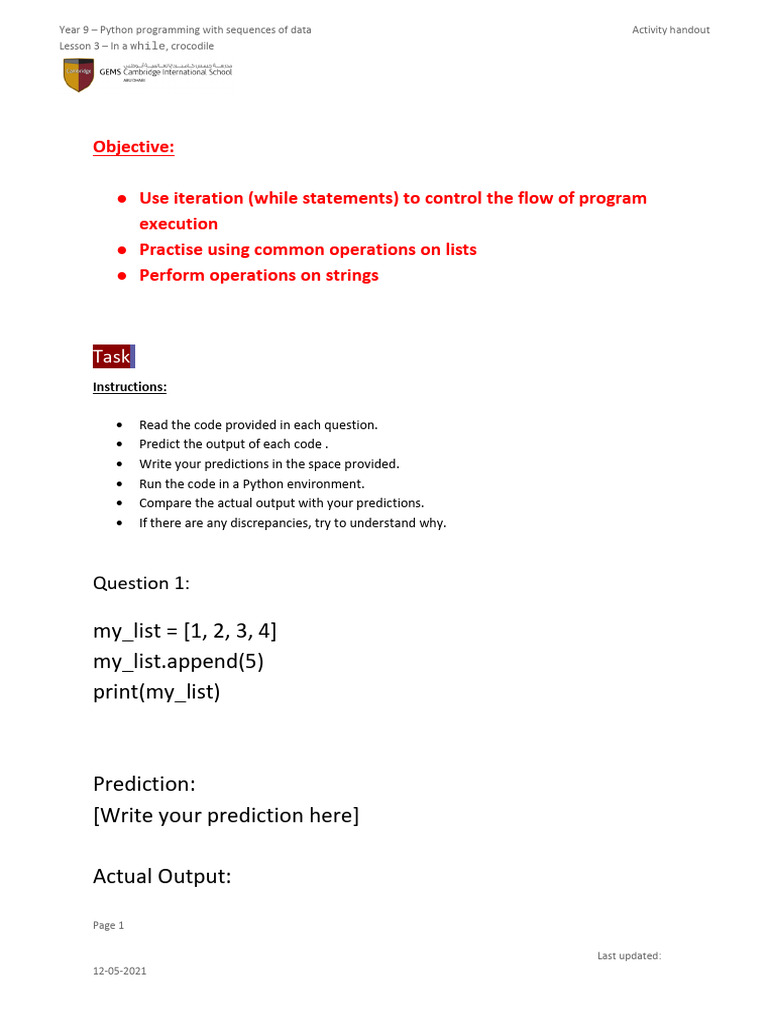 Unit 4 Lesson 3 Worksheet Pdf Computer Programming Software