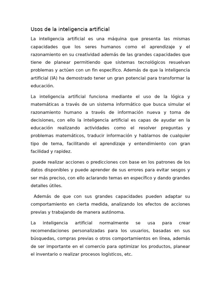 Uso de Inteligencia Artificial | PDF | Inteligencia artificial ...