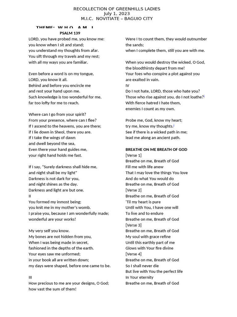 Psalm 139 Pdf Religious Belief And Doctrine