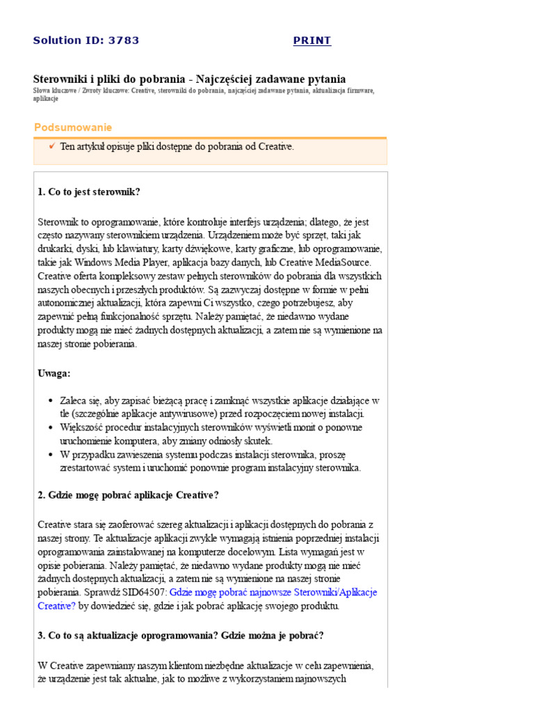 Sterowniki I Pliki Do Pobrania - Najcz-Ö+øciej Zadawane Pytania | PDF