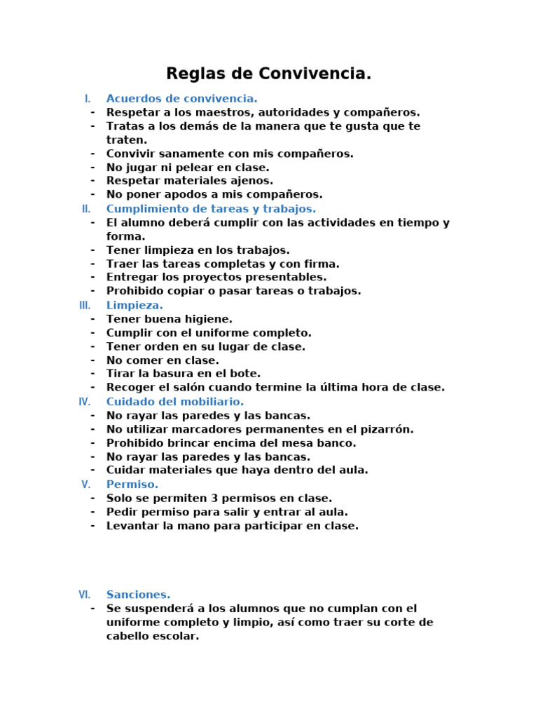 Reglas de Convivencia Escolar | PDF | Crecimiento personal y ...