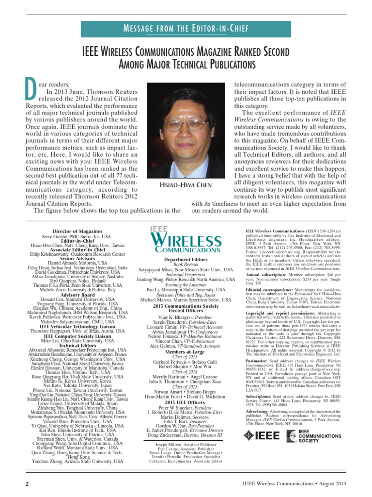IEEE Wireless Communications Magazine Ranked Second Among Major ...