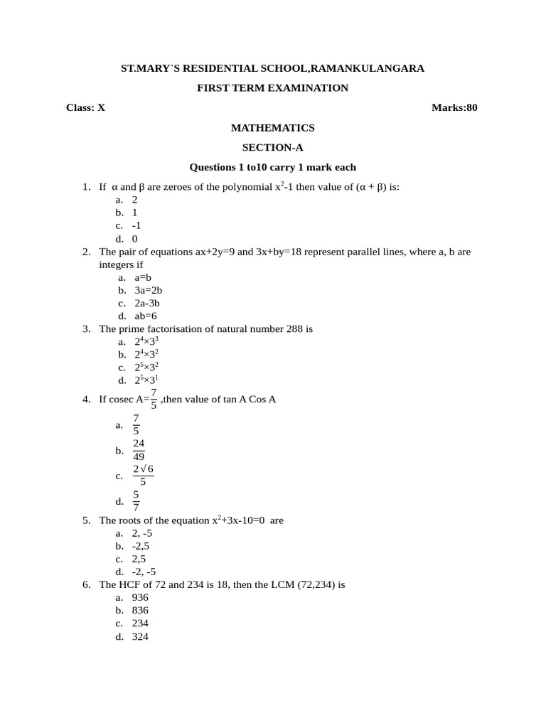 Mathematics X | PDF | Factorization | Zero Of A Function