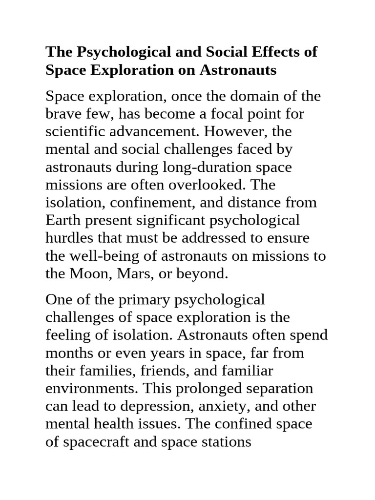 The Psychological and Social Effects of Space Exploration On Astronauts ...