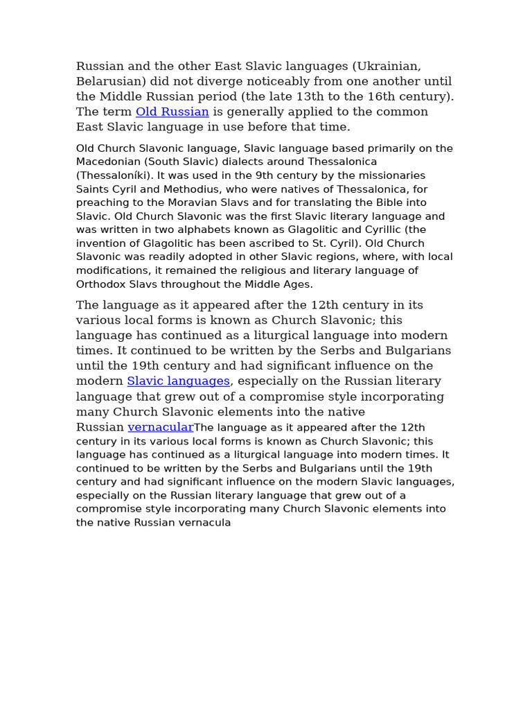 Evolution of Old Church Slavonic Language | PDF