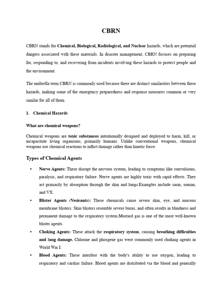 CBRN Hazards and Disaster Management Guide | PDF | Chemical Warfare ...