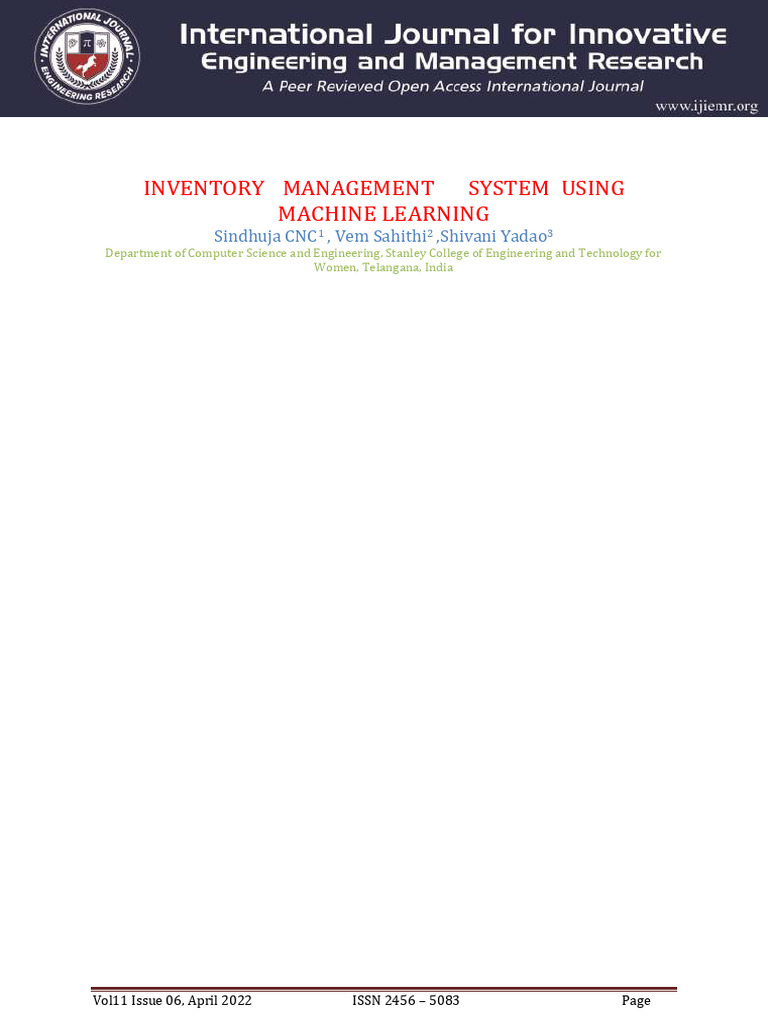 Machine Learning for Inventory Management | PDF | Databases | World ...
