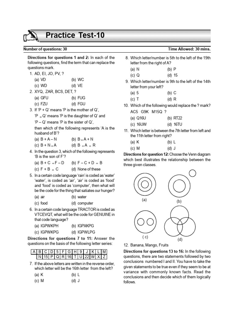 Practice Test 10: Logic & Reasoning | PDF