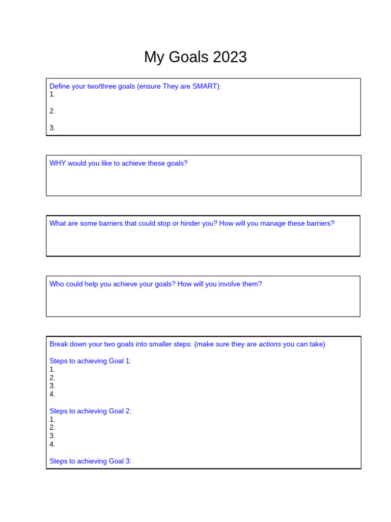 Goal Setting 2023 Pdf