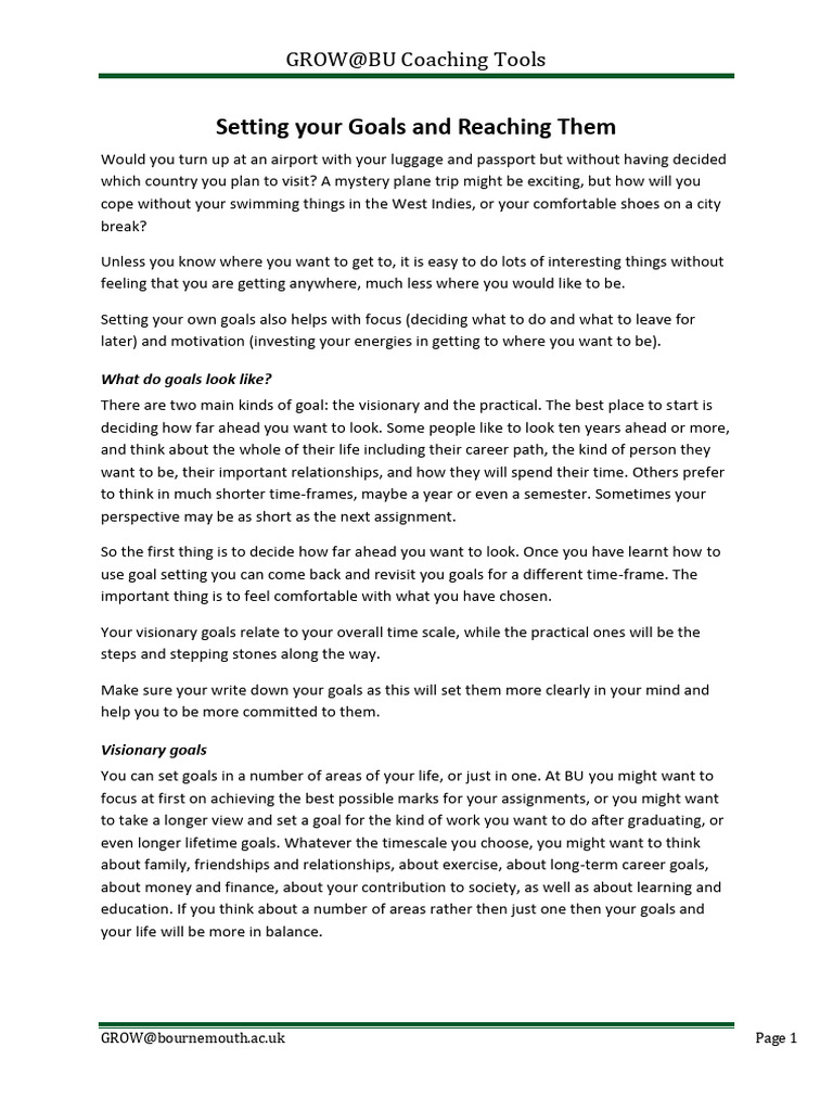 7.1 Setting Your Goals V.final | PDF | Goal | Goal Setting