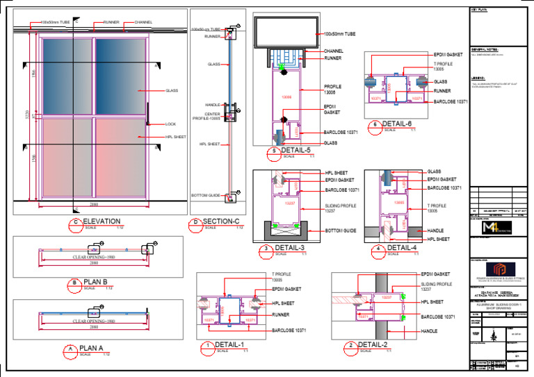 Aluminium Sliding Door Shop Drawing | PDF