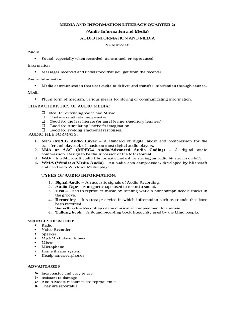 Media and Information Literacy Quarter 2 | PDF | Sound Recording And ...